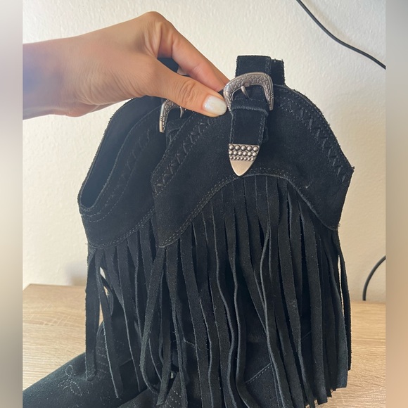 Very Volatile Hillside Fringe Western Cowboy Boots in black suede size 6 - Picture 6 of 9